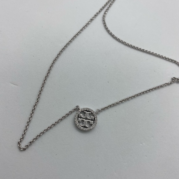 Tory Burch Silvertone Crystal Logo Necklace - Picture 5 of 5